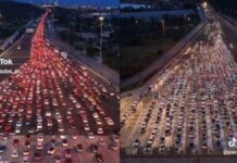 «Κόκκινο ποτάμι» η επιστροφή των εκδρομέων του Πάσχα – Εντυπωσιακές εικόνες από drone