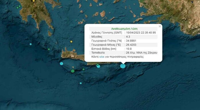 Σεισμός 4,3 Ρίχτερ «ταρακούνησε» την Κρήτη