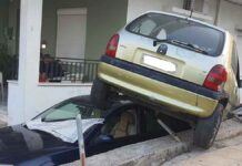 Ηράκλειο: Το ΙΧ “προσγειώθηκε” στην οροφή ενός άλλου!