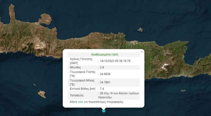 Πρωινός σεισμός στα νότια της Κρήτης